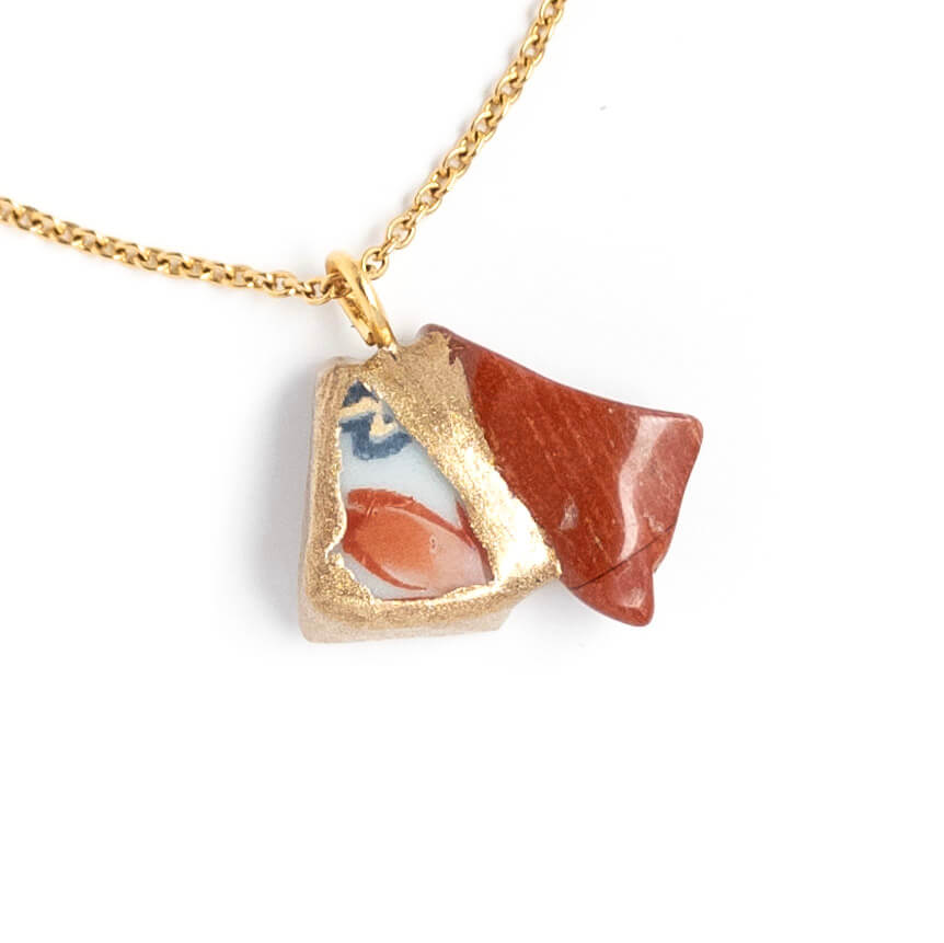 Red Jasper Necklace-Kintsugi jewelry-Japanese pottery jewelry-JAPONICA