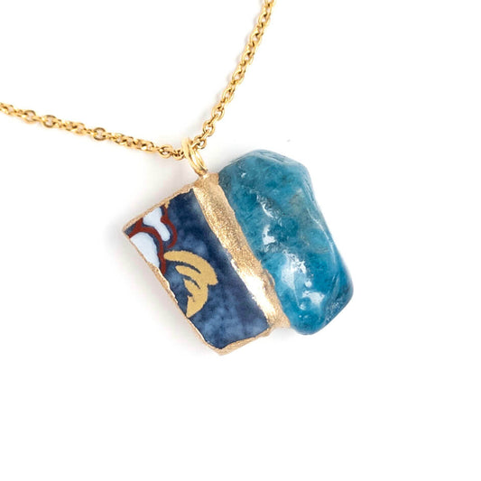Apatite Necklace-Kintsugi jewelry-Japanese pottery jewelry-JAPONICA