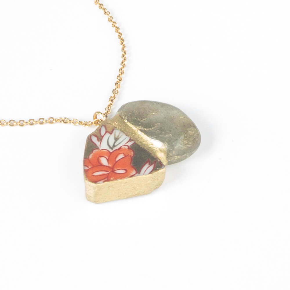 LabradoriteFour flowers Necklace-Kintsugi jewelry-Japanese pottery jewelry-JAPONICA