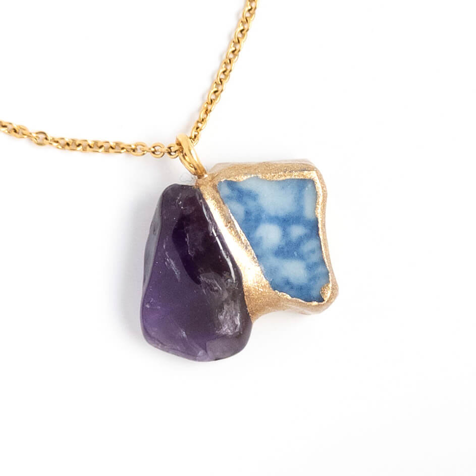 Amethyst Necklace-Kintsugi jewelry-Japanese pottery jewelry-JAPONICA