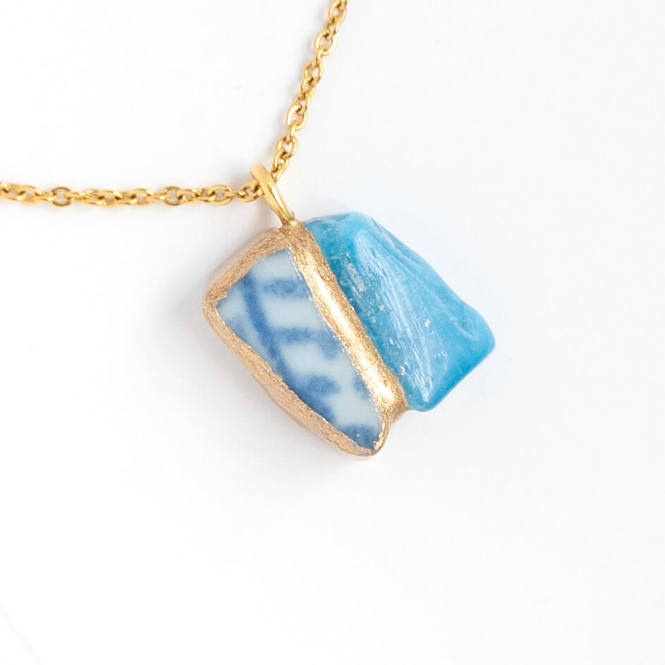 Apatite Necklace-Kintsugi jewelry-Japanese pottery jewelry-JAPONICA