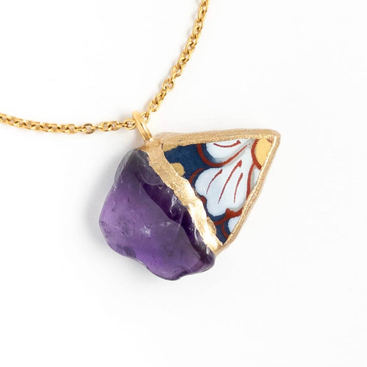 Amethyst Necklace-Kintsugi jewelry-Japanese pottery jewelry-JAPONICA
