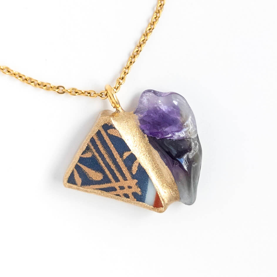 Amethyst Necklace-Kintsugi jewelry-Japanese pottery jewelry-JAPONICA