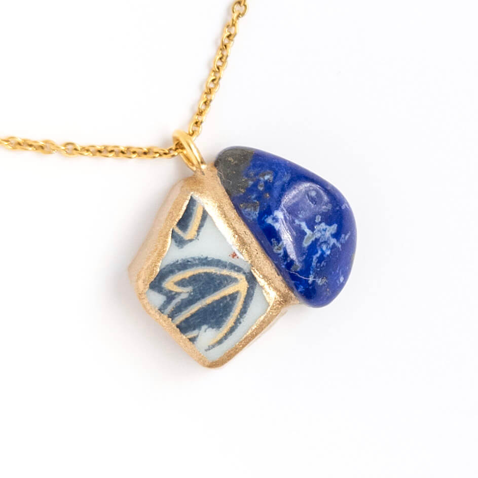 Lapis Lazuli Necklace-Kintsugi jewelry-Japanese pottery jewelry-JAPONICA