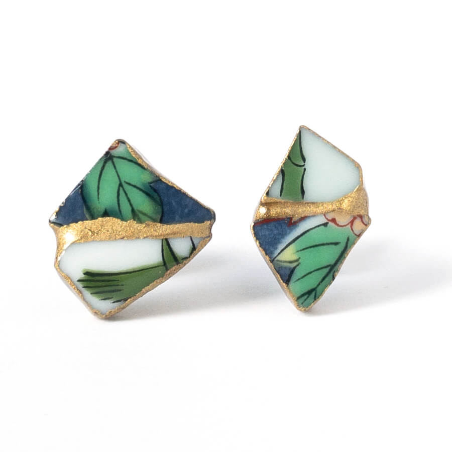 Yobitsugi Stud Earrings-Kintsugi jewelry-Japanese pottery jewelry-JAPONICA
