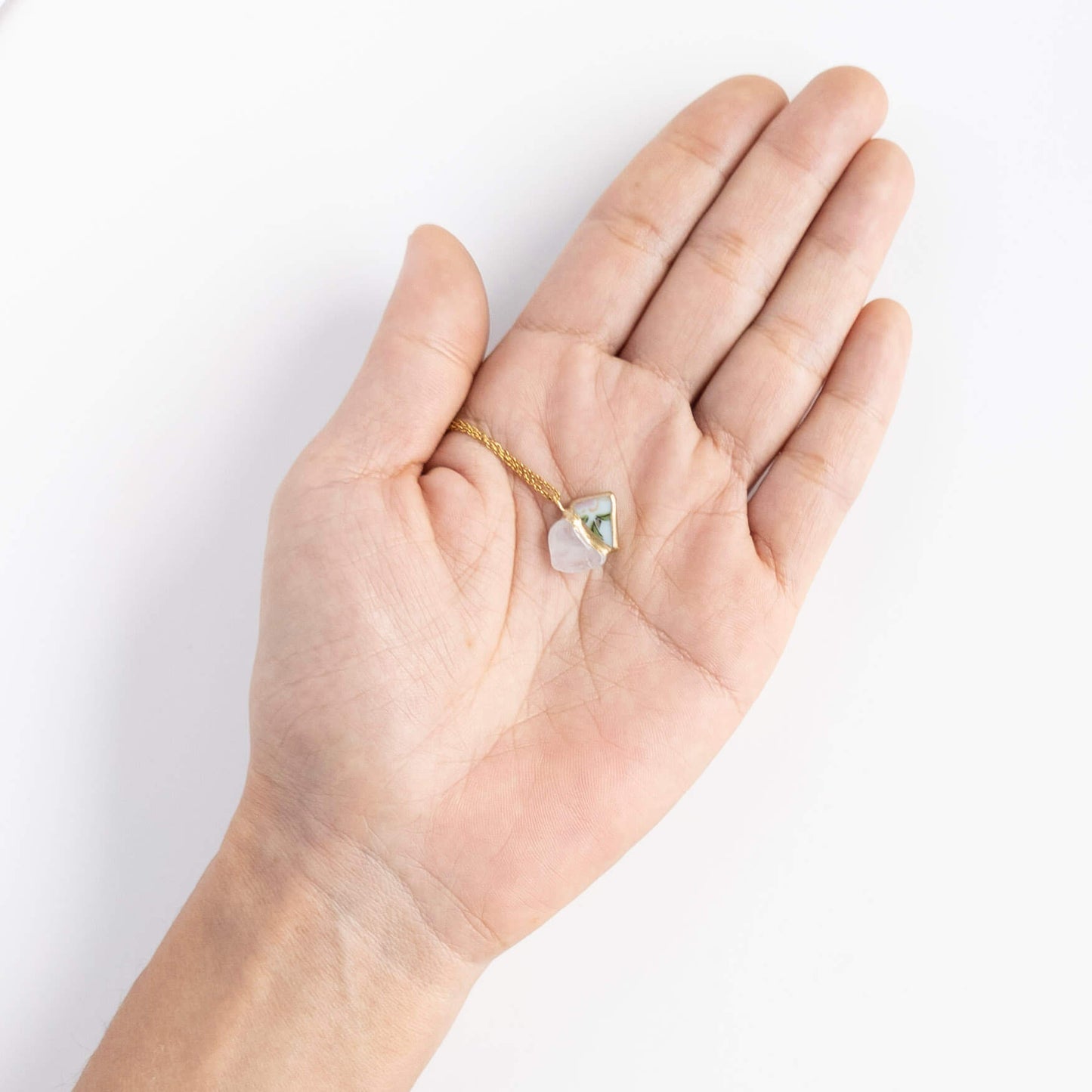 Rose quartz Necklace-Kintsugi jewelry-Japanese pottery jewelry-JAPONICA