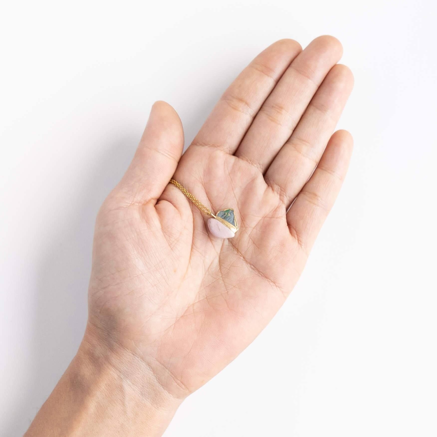 Pink Opal Necklace-Kintsugi jewelry-Japanese pottery jewelry-JAPONICA