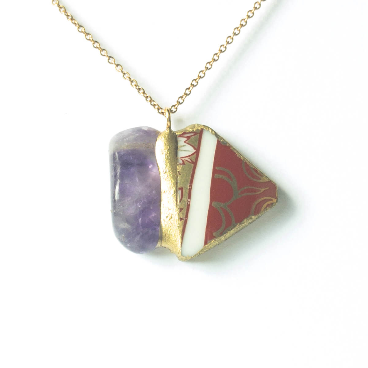 Amethyst Necklace-Kintsugi jewelry-Japanese pottery jewelry-JAPONICA