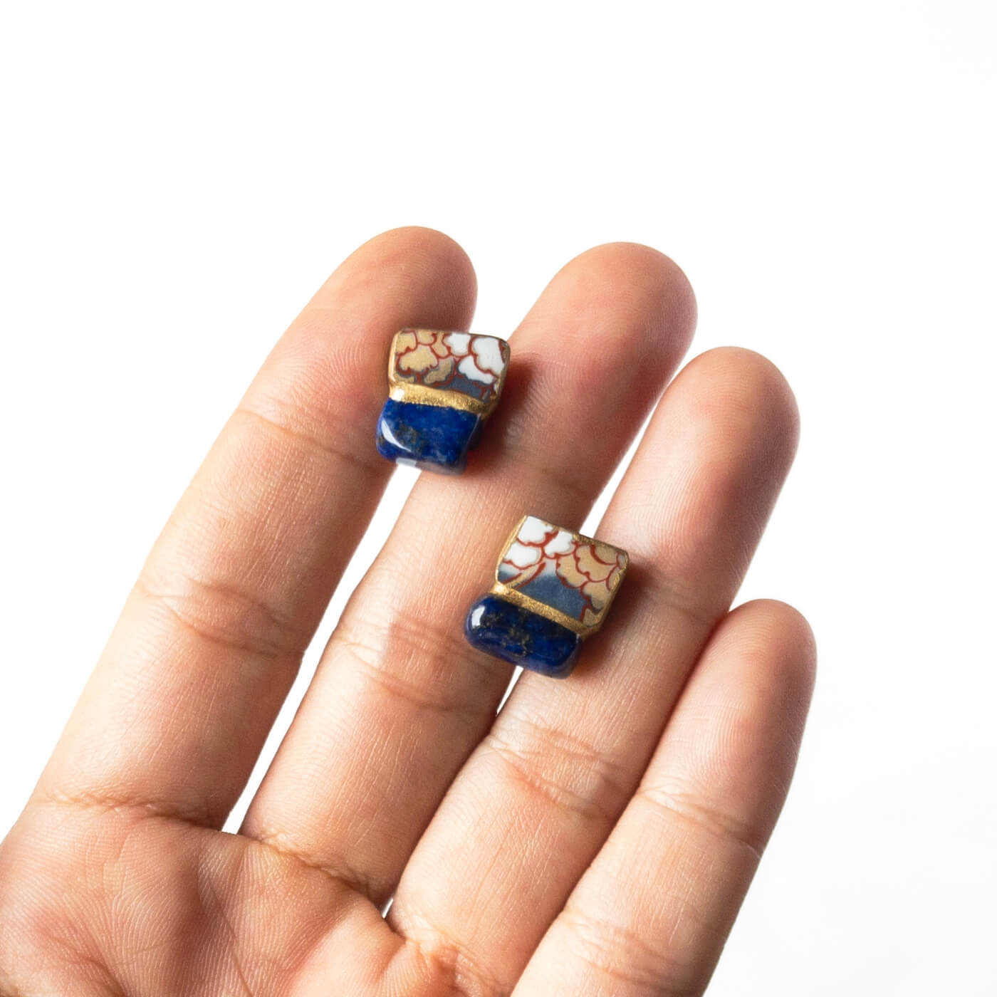 Lapis Lazuli Stud Earrings-Kintsugi jewelry-Japanese pottery jewelry-JAPONICA