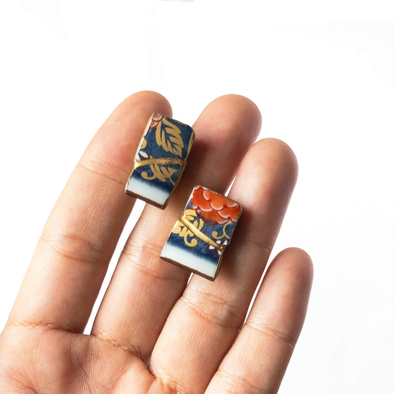 Ware Stud Earrings-Kintsugi jewelry-Japanese pottery jewelry-JAPONICA