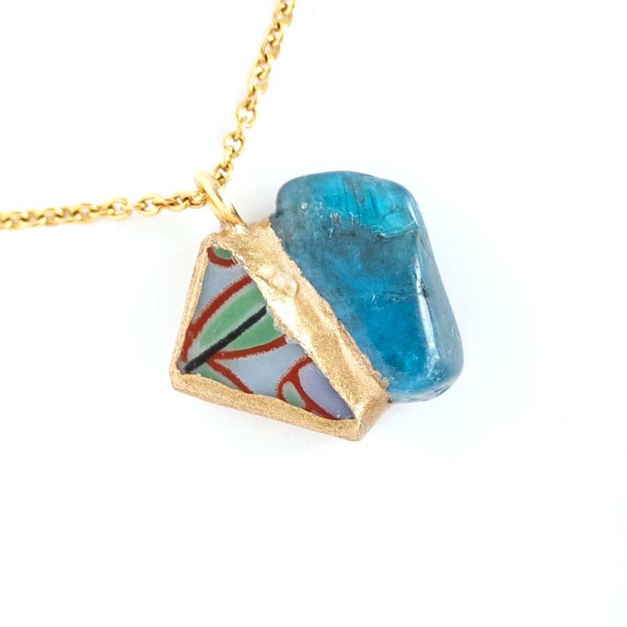 Apatite Necklace-Kintsugi jewelry-Japanese pottery jewelry-JAPONICA