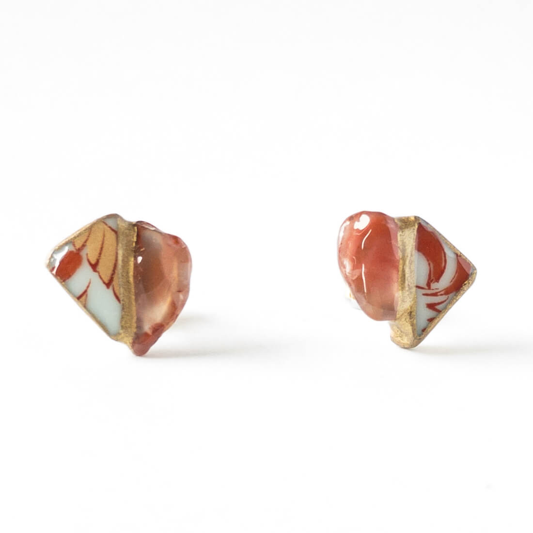 Red Agate Stud Earrings-Kintsugi jewelry-Japanese pottery jewelry-JAPONICA