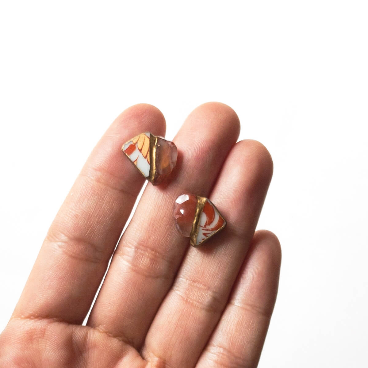 Red Agate Stud Earrings-Kintsugi jewelry-Japanese pottery jewelry-JAPONICA