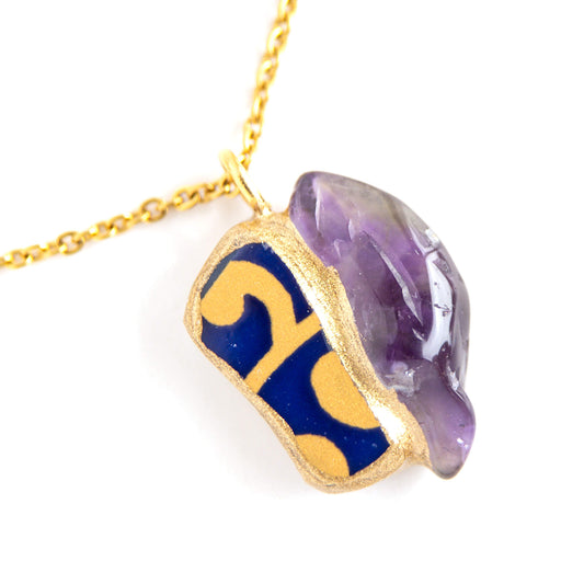 Amethyst Necklace-Kintsugi jewelry-Japanese pottery jewelry-JAPONICA