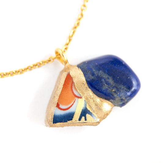 Lapis Lazuli Necklace-Kintsugi jewelry-Japanese pottery jewelry-JAPONICA