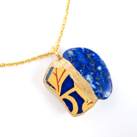 Lapis Lazuli Necklace-Kintsugi jewelry-Japanese pottery jewelry-JAPONICA
