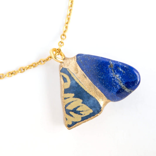 Lapis Lazuli Necklace-Kintsugi jewelry-Japanese pottery jewelry-JAPONICA