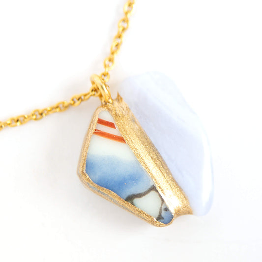 Chalcedony Necklace-Kintsugi jewelry-Japanese pottery jewelry-JAPONICA