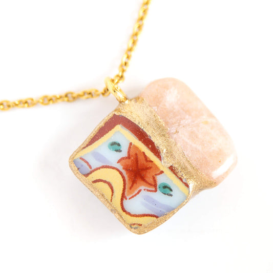 Moonstone Necklace-Kintsugi jewelry-Japanese pottery jewelry-JAPONICA