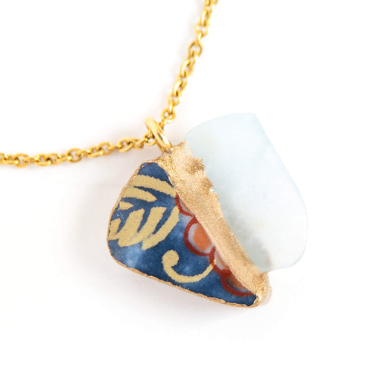 Aquamarine Necklace-Kintsugi jewelry-Japanese pottery jewelry-JAPONICA