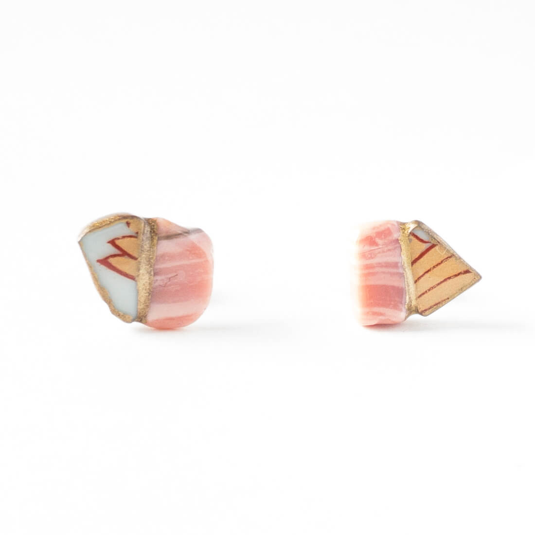 Pink Opal Stud Earrings-Kintsugi jewelry-Japanese pottery jewelry-JAPONICA