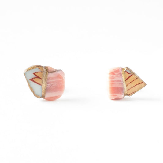 Pink Opal Stud Earrings-Kintsugi jewelry-Japanese pottery jewelry-JAPONICA