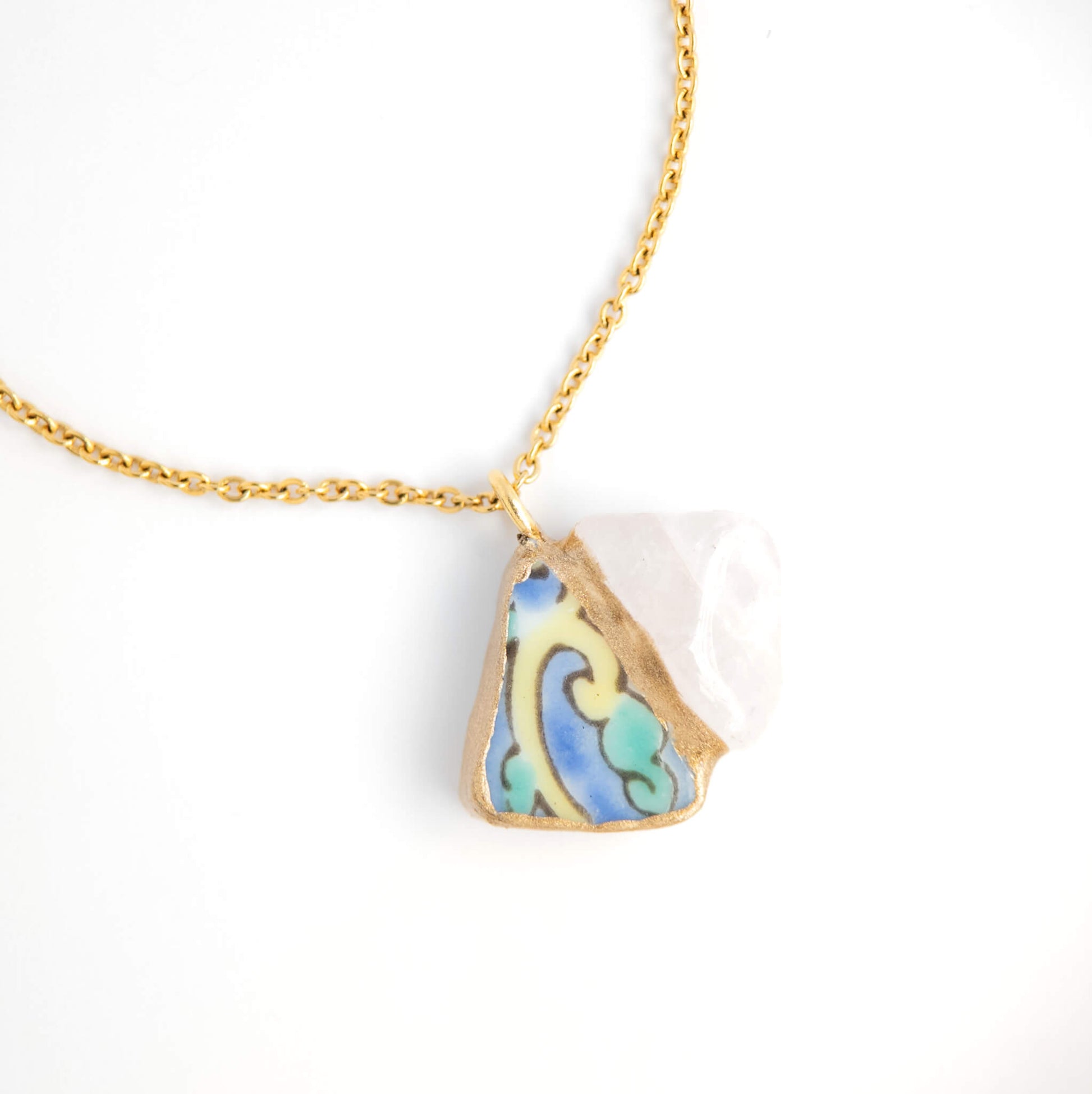 Rose quartz Necklace-Kintsugi jewelry-Japanese pottery jewelry-JAPONICA