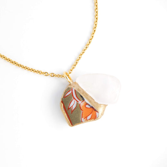 Rose quartz Necklace-Kintsugi jewelry-Japanese pottery jewelry-JAPONICA