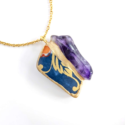 Amethyst Necklace-Kintsugi jewelry-Japanese pottery jewelry-JAPONICA
