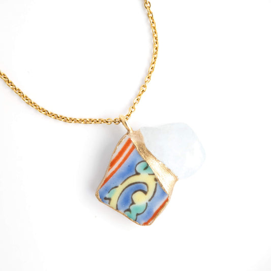 Aquamarine Necklace-Kintsugi jewelry-Japanese pottery jewelry-JAPONICA