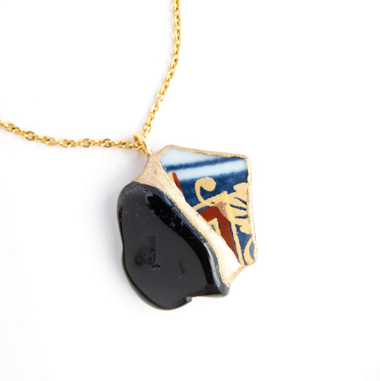 Morion Necklace-Kintsugi jewelry-Japanese pottery jewelry-JAPONICA