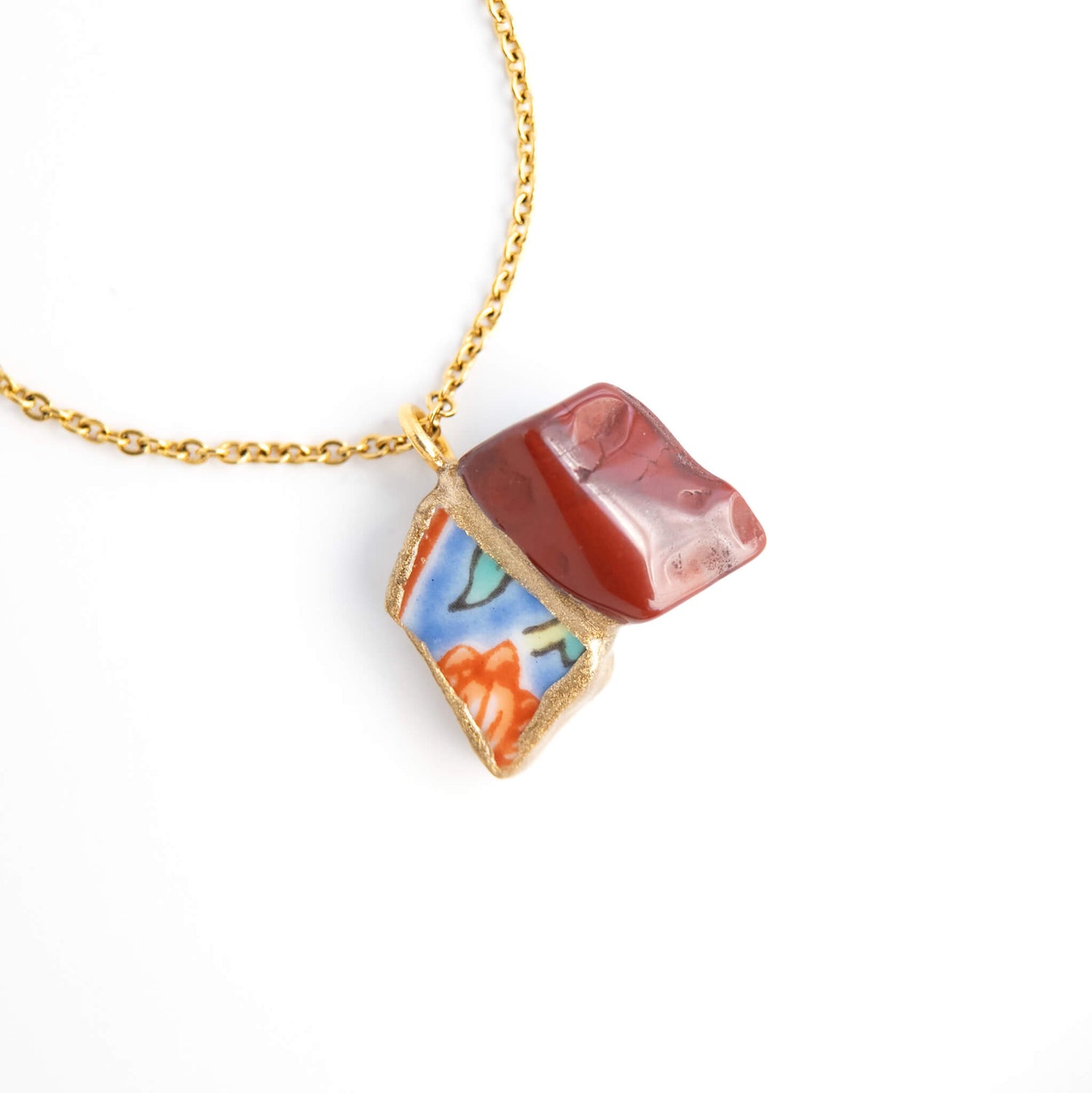 Red Jasper Necklace-Kintsugi jewelry-Japanese pottery jewelry-JAPONICA