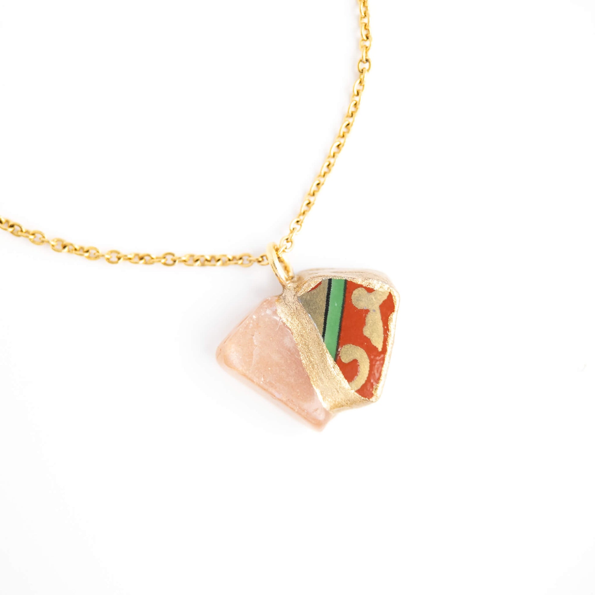 Pink Opal Necklace-Kintsugi jewelry-Japanese pottery jewelry-JAPONICA