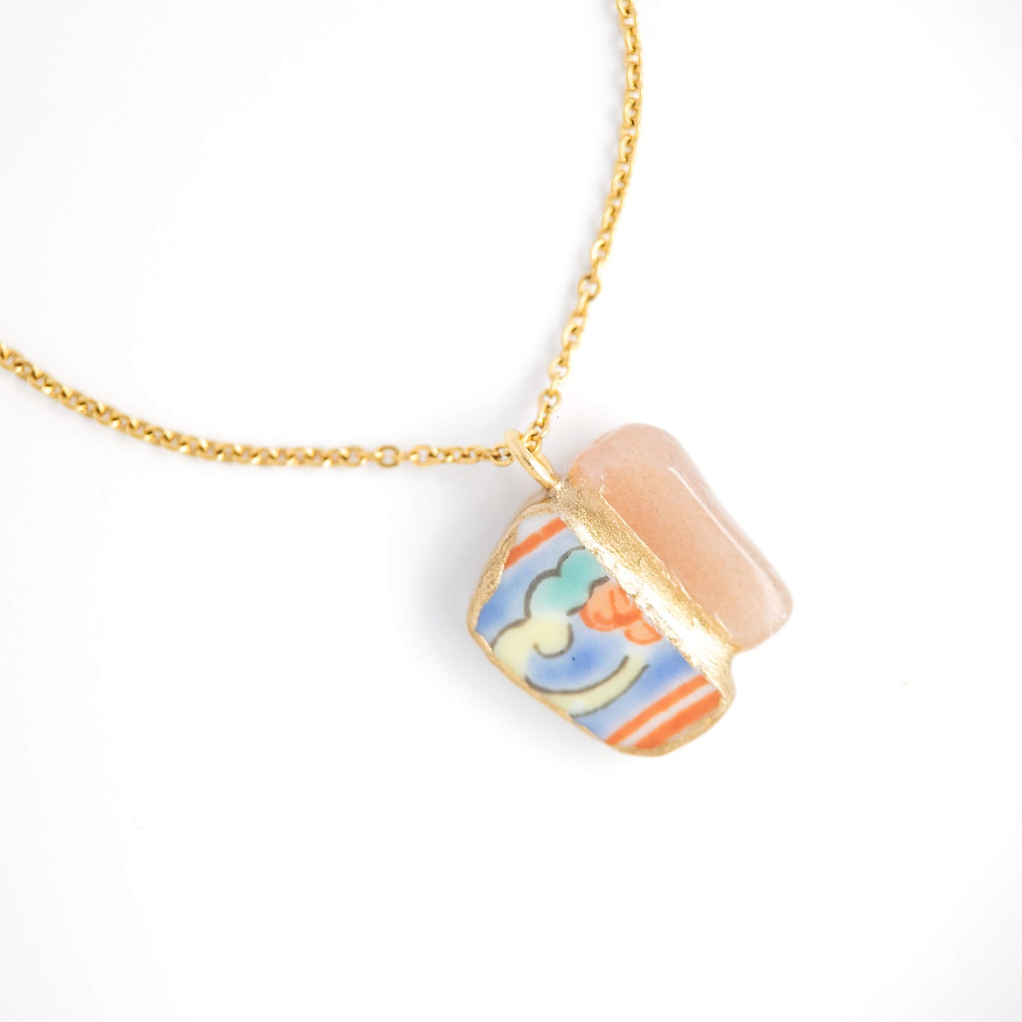 Pink Opal Necklace-Kintsugi jewelry-Japanese pottery jewelry-JAPONICA