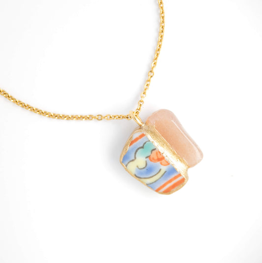 Pink Opal Necklace-Kintsugi jewelry-Japanese pottery jewelry-JAPONICA
