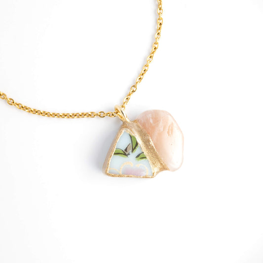 Pink Opal Necklace-Kintsugi jewelry-Japanese pottery jewelry-JAPONICA