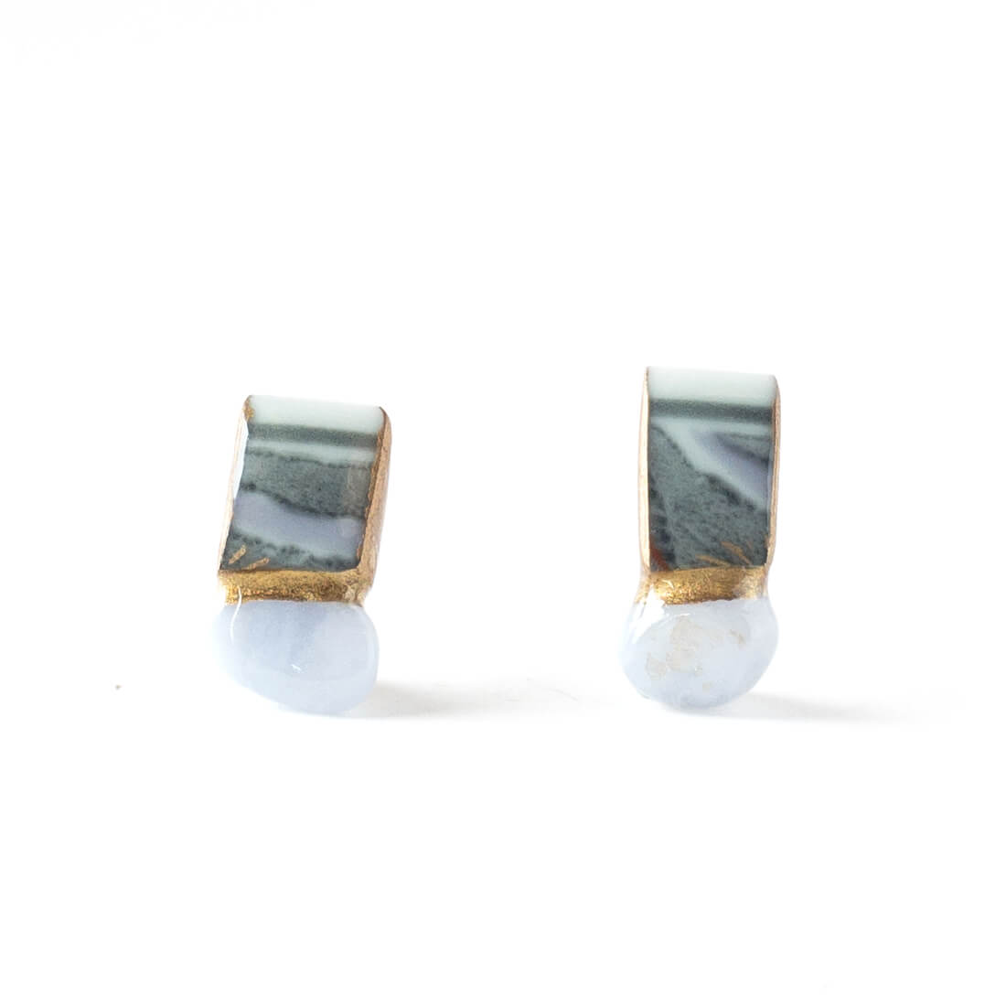 Chalcedony Stud Earrings-Kintsugi jewelry-Japanese pottery jewelry-JAPONICA