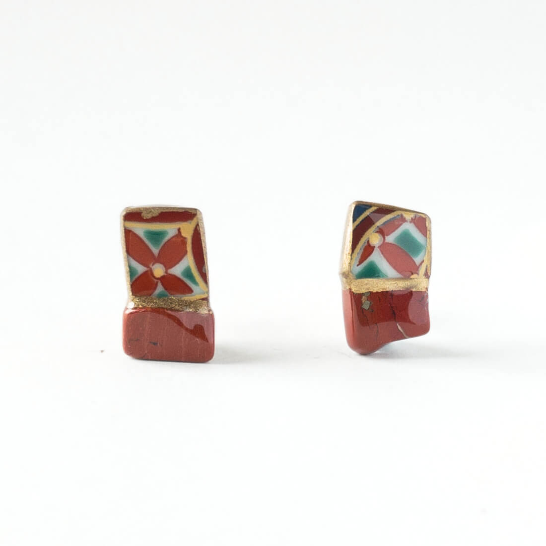 Red Jasper Stud Earrings-Kintsugi jewelry-Japanese pottery jewelry-JAPONICA