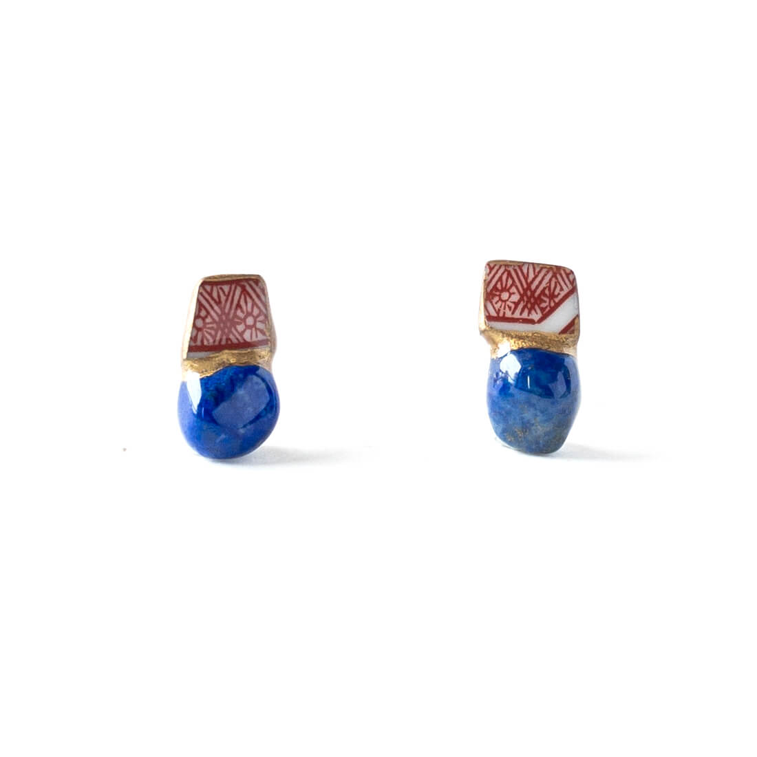 Lapis Lazuli Stud Earrings-Kintsugi jewelry-Japanese pottery jewelry-JAPONICA