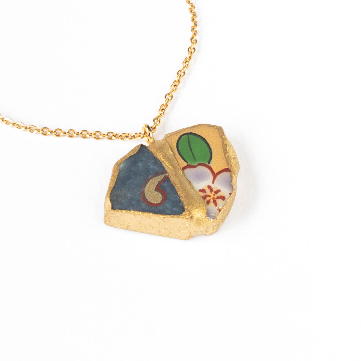 Yellow & Blue Necklace-Kintsugi jewelry-Japanese pottery jewelry-JAPONICA