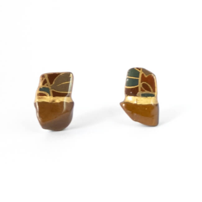 Tiger Eye Stud Earrings-Kintsugi jewelry-Japanese pottery jewelry-JAPONICA