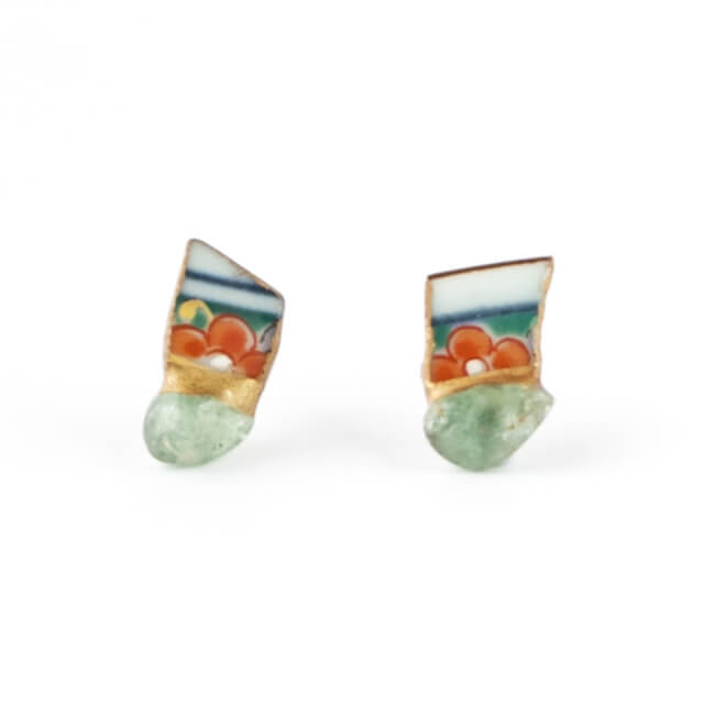 Aventurine Stud Earrings-Kintsugi jewelry-Japanese pottery jewelry-JAPONICA