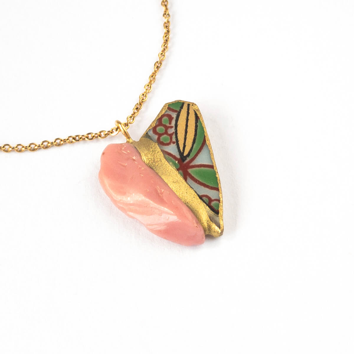 Pink Opal Necklace-Kintsugi jewelry-Japanese pottery jewelry-JAPONICA