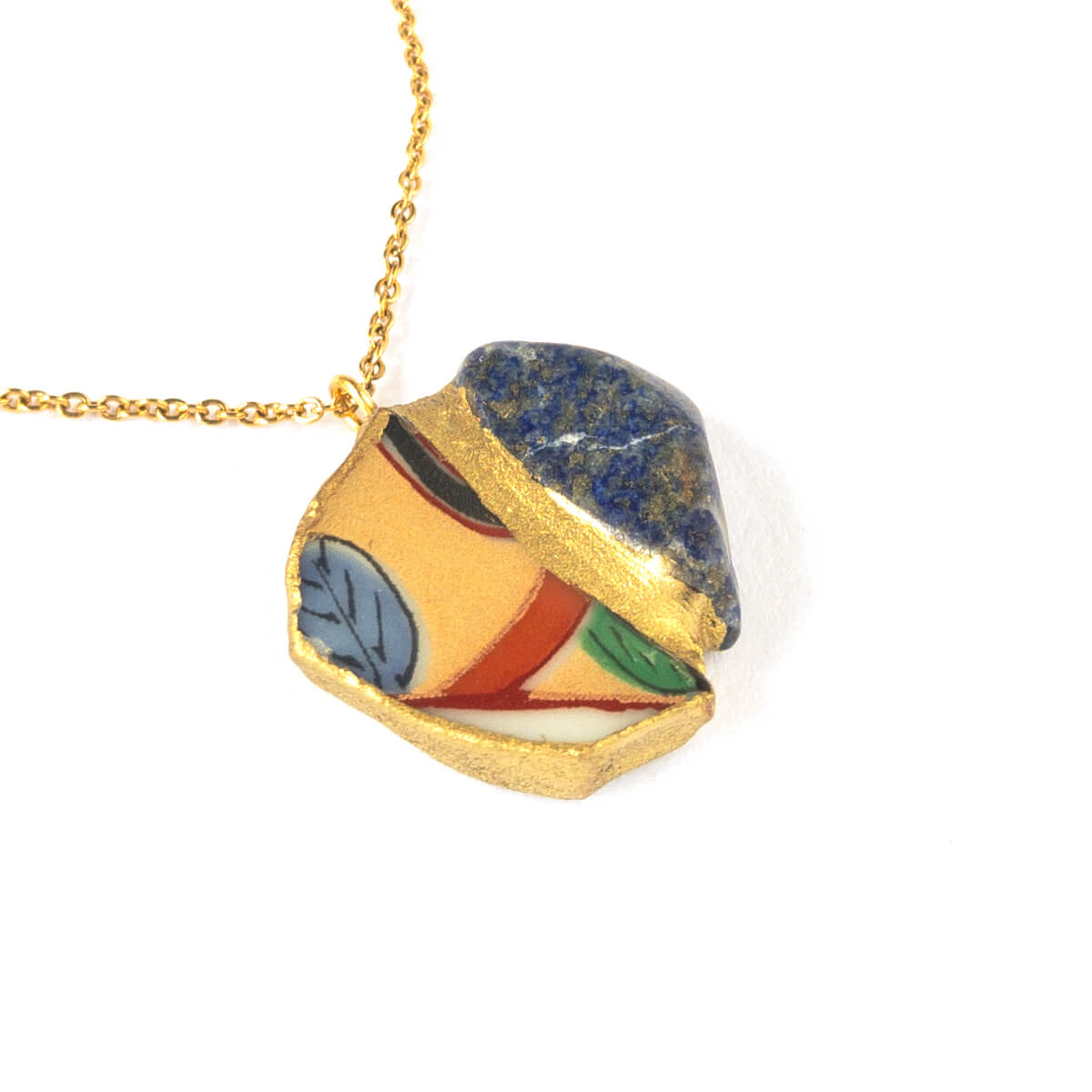 Lapis Lazuli Necklace-Kintsugi jewelry-Japanese pottery jewelry-JAPONICA