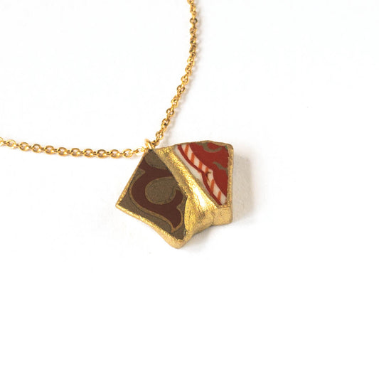 Small Red tone Necklace-Kintsugi jewelry-Japanese pottery jewelry-JAPONICA
