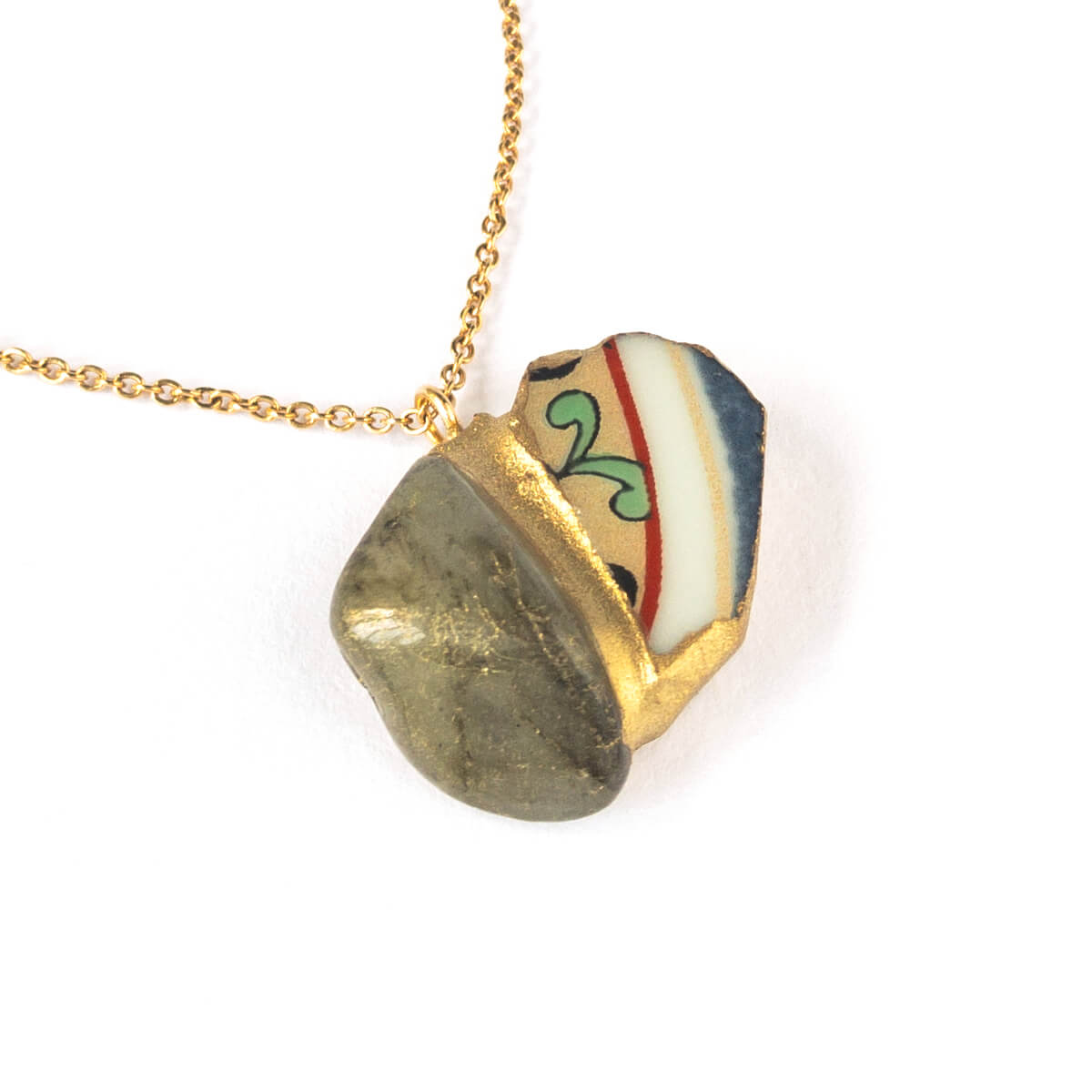 Labradorite Necklace-Kintsugi jewelry-Japanese pottery jewelry-JAPONICA