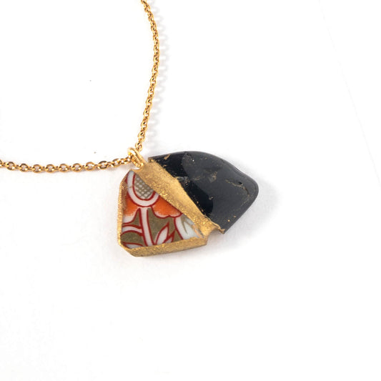 Morion Necklace-Kintsugi jewelry-Japanese pottery jewelry-JAPONICA