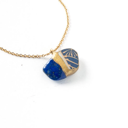 Lapis Lazuli Necklace-Kintsugi jewelry-Japanese pottery jewelry-JAPONICA