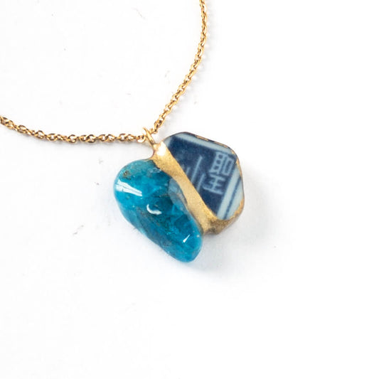 Apatite Necklace-Kintsugi jewelry-Japanese pottery jewelry-JAPONICA