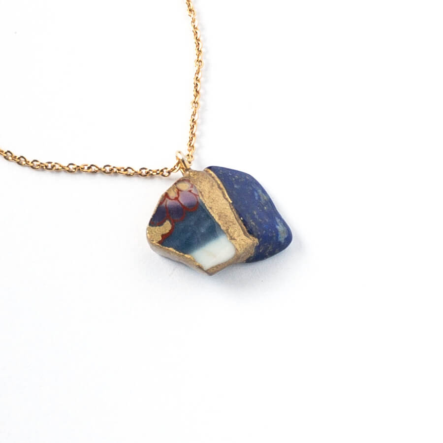 Lapis Lazuli Necklace-Kintsugi jewelry-Japanese pottery jewelry-JAPONICA